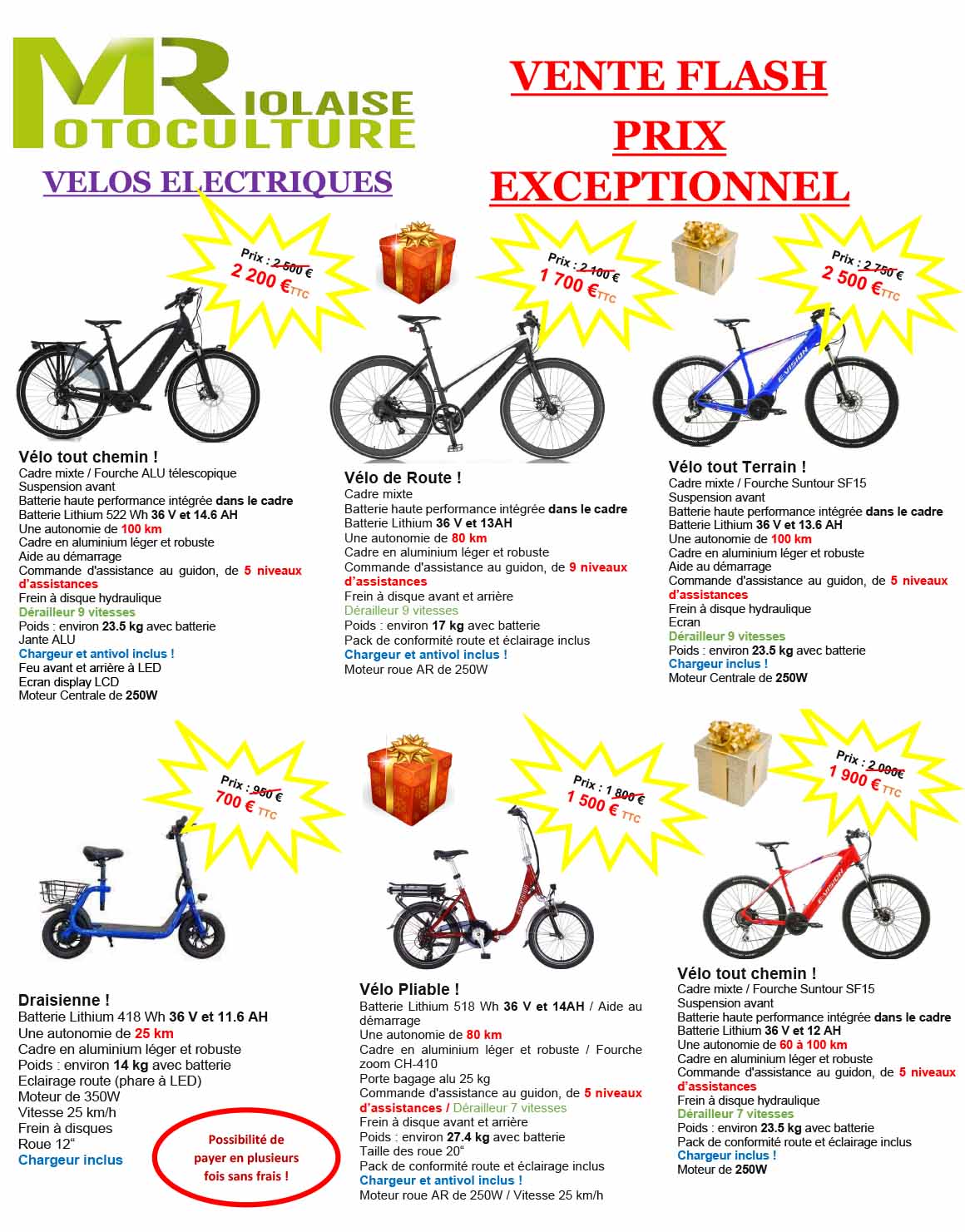 Motoculture Riolaise, vente flash à prix exceptionnel une sélection de vélos électriques